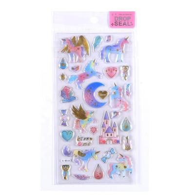 China SHANLE Kawaii Sticker Gold Foil Crystal Stickers Custom Cartoon Unicorn High Quality Colorful Epoxy Sticker For Kids Decorative Diary for sale