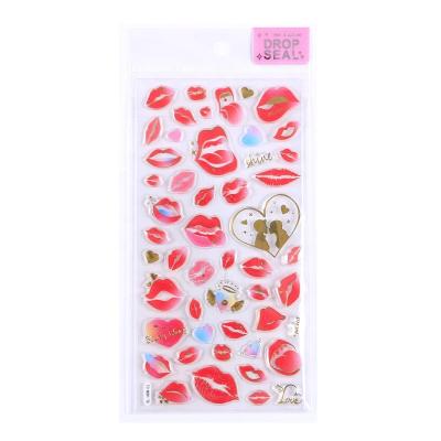 China Notebook Decoration SHANLE Wholesale Custom Gold Foil Crystal Sticker Lips PVC Epoxy Sticker Deco Diary Vinyl 3D Stickers PVC Stickers for sale