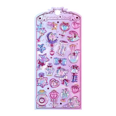 China Wholesale Notebook Decoration SHANLE Kids Gems Stick 3D Sticker Fun Gemstone Cartoon Crystal Sticker Sheet Custom Stationery PVC Gold Golden Sticker for sale