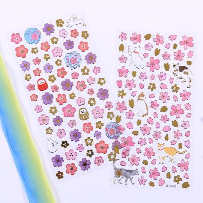 China Custom Sticker SHANLE Fun Cherry Blossom Kids Pvc Sticker Gold Foil Flower Vinyl Decorative Sticker Japanese Sakura Decorative Sticker For Kids for sale