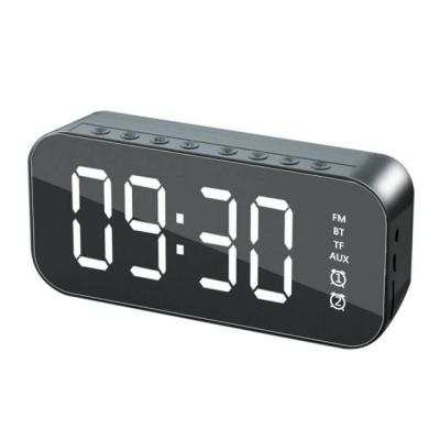 China No Portable Mini Sound Speaker Mirror Radio LED Subwoofer Alarm Clock Wireless Speakers with FM Radio Speaker for sale