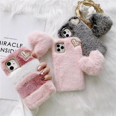 China Luxury Shockproof Plush Love Design Girl Brand Soft Rubber Phone Case for 7/8 max plus iPhone 12 pro back cases cover for sale