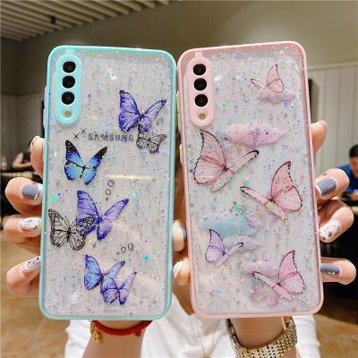 China Fashion Epoxy Design Glitter Butterfly Shockproof Girls Phone Case Protect Cover For Samsung Galaxy S22plus S21ultra S20FE A53 A13 A02S A72 for sale