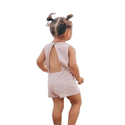 China Custom Fashion Kids Summer Clothes Baby Backless Ribbed Cotton Romper Outfit for sale