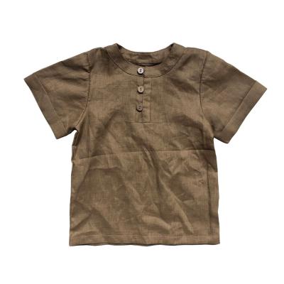 China Fashion Baby Short Sleeve Ringer Popular Canvas T-shirt Neutral Boys Girls Fold Over Cuff Style Tops For Toddler Kids for sale