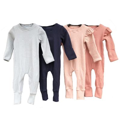 China Casual Candy Color Ruffled Babies Zipper Crotch Romper Single Infant Cotton Rib Onesie for sale