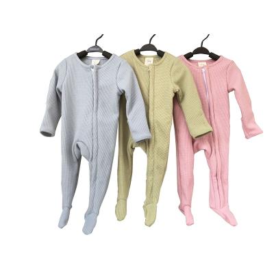 China Lovely Colors Waffle Multi Solid Zipper Romper Newborn Boys Handjob Mittens Footie Overalls for sale