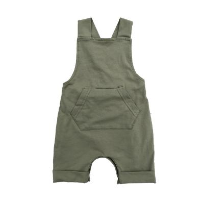 China cotton newborn pure color sleeveless shoulder strap united shorts jumpsuit baby rompers clothes with button ZD-R228 for sale