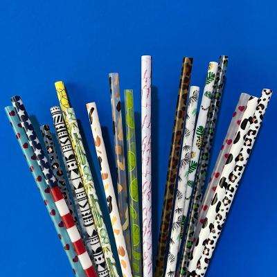 China RTS Traditional Printed Leopard Baseball Cactus Camouflage Lemon American Flag Daisy Cow Party Straws Reusable for sale