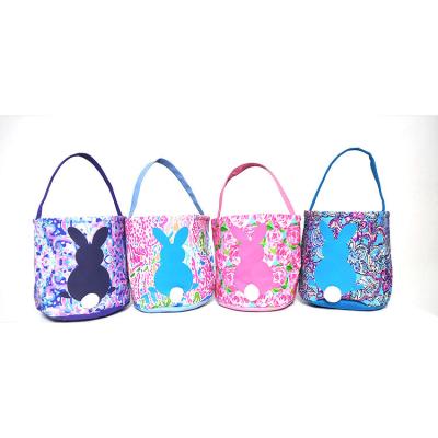 China 2021 Household Easter Colorful Happy Lily Bunny Pom Pom Basket Bags Pails for sale