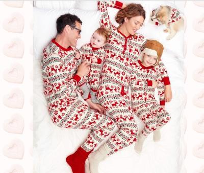 China Breathable Family Christmas Matching Pajamas Long Sleeve Nightgowns Parent Children Christmas Home Clothing for sale