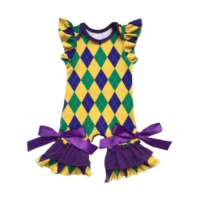 China Mardi Gras Sleeveless Romper Babies Holiday Jumpsuit Carnival Clothes Bow Stripe Milk Silk Kids Romper for sale