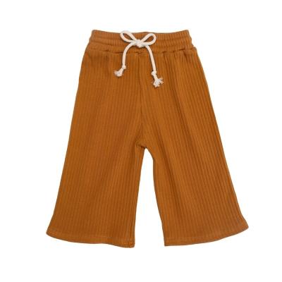 China Anti-pilling Wild Ribbed Leg Cropped Pants Kids Girls Waist Drawstring Pants for sale