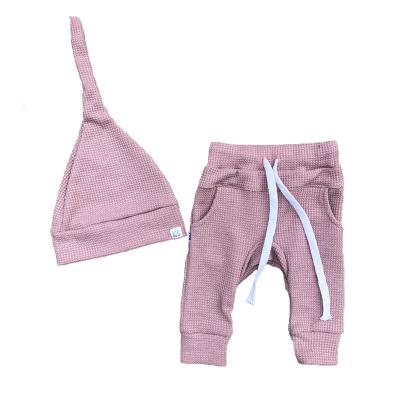 China Cheap Children Cotton Pants Boy Kids Long Sleeve Cotton Waffle Pants Baby Anti-Static Wholesale Drawstring Romper With Hat Infants Pants for sale