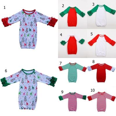 China Breathable Baby Christmas Nightgown Baby Stripe Romper Kids Ruffle Long Sleeve Sleepwear Milk Silk Printed Elastic Pajamas for sale