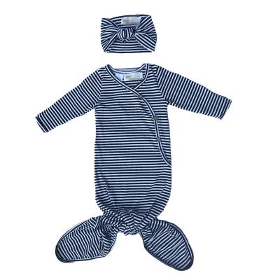 China Newborn Infant Baby Sleepersuits Autumn Kimono Cotton Rib Stripe Button Long Sleeve Robe V-Neck Unisex Infant Clothes for sale