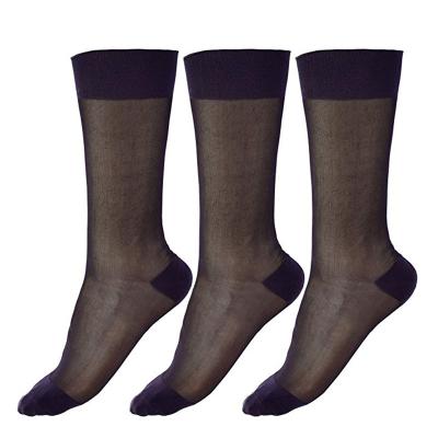 China Custom Made Calf Breathable Thin Transparent Mid Mens Sheer Black Nylon Silk Socks for sale