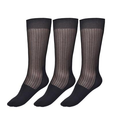 China Breathable 2022 Spring Women Or Men Slim Mid Black Striped Sheer Patterned Nylon Calf Business Socks for sale