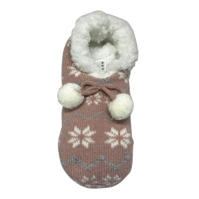 China Winter Women's Shoes Floor Socks Winter Fashion Trend Plush Velor Cashmere Ball Christmas Snowflake Lurex Slipper Home Indoor Thick Bow Knot for sale