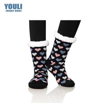 China Custom Made Breathable Madame Winter Warm Socks Unisex Plush Striping Fuzzy Fluffy Slippers Socks Women for sale