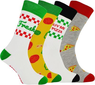 China 4 Pairs Novelty Breathable Pizza Socks For Men Crew Custom Cotton Rich Soft Comfy Colorful Socks for sale