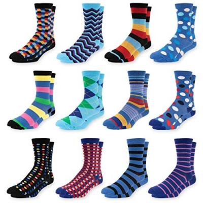 China Breathable Mens Colorful Dress Socks Fun Patterned Funky Crew Socks For Men 12 Packs for sale