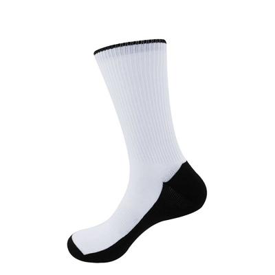 China Antibacterial Custom Your Own White With Black Bottom Blank Sublimation Socks for sale