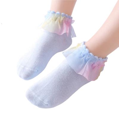 China Kids Girls Rainbow Kids Lace Breathable Socks Custom Colorful Kids Healthy Oaganic Cotton for sale