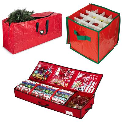 China Hot Viable Holiday Ornament Christmas Sale Christmas Ornament Wreath Bag Storage Container Christmas Amazon Storage Non-Woven Cube For Ball for sale