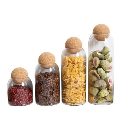 China Custom Freshness Storage LOGO Kitchen Glass Containers Wooden Food Storage Jars and Jars with Wooden Ball Lid for sale