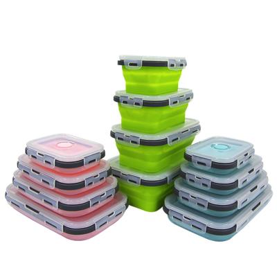 China 4 Different Sizes Rectangle Portable And Airy Folding Collapsible Silicone Lunch Box Set With Spoon for sale