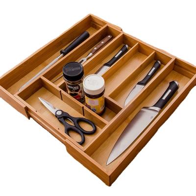 China 2021 Modern Design Sustainable Tableware Storage Kitchen Organizer Cutlery Drawer Adjustable Bamboo Cutlery for sale