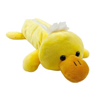 China Schools & Desks Customized Large Capacity Yellow Cute School Color Rainbow Plush Animal Zoo Duck Shape Pencil Pouch for sale