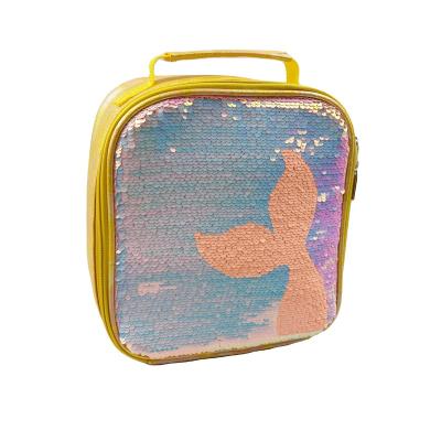 China Holographic Lunch Bag Sequin Mermaid PVC Laser Insulated Washable Private Logo Travel Promotional Picnic Lunch Bag for sale