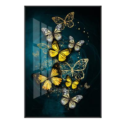 China Abstract Modern Art Work Aluminum Metal Framed Crystal Porcelain Painting Waterproof Hot Selling Butterfly for sale