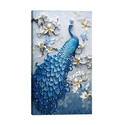 China Wholesale Custom Stretched Animal Canvas Prints Modern Factory Wall Art Peacock Painting For Home Decor for sale