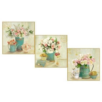 China Environmental Materials Wholesale 3 Pieces Group Wall Art Decor Flower Pictures Canvas Digital Print Painting for sale