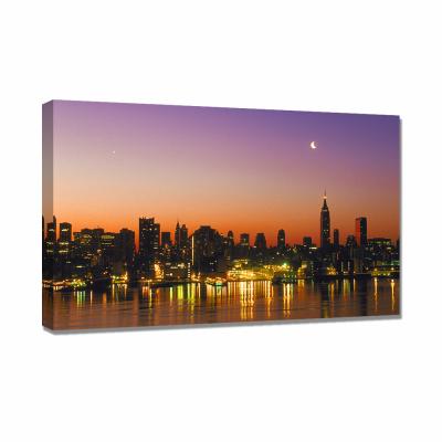 China Modern Waterproof + Eco-friendly Cityscape Picture Fairy Lights Wall Decoration Stretched LED Canvas Print Art for sale