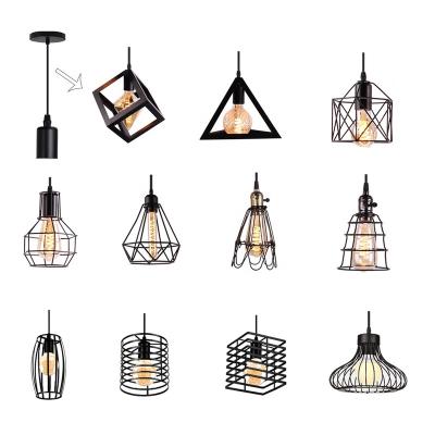 China Nordic Modern E27 Base Pendant Lights Iron Loft Cage Pyramid Pendant Lamp Modern Industrial Metal Hanging Lamp for sale