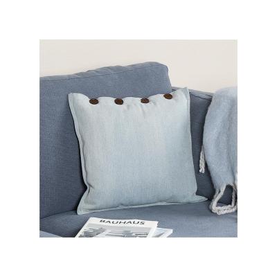 China PORTABLE Blue Denim 18 x 18 Button Cotton Autumn Christmas Cushion Pillow Covers For Couch for sale