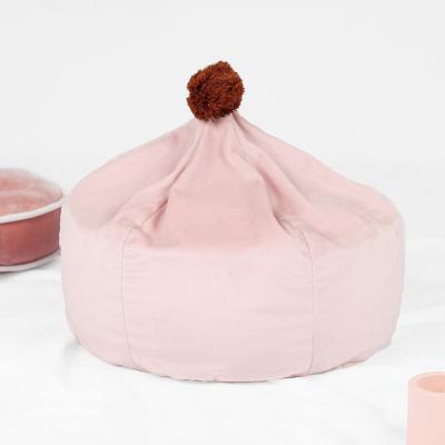 China Kids Furniture Pink Baby Kids Bean Bag Sofa Upholstered Living Room Chair Bean Bag Cover With Pompom for sale