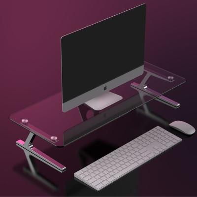 China Manufacture Fashion Tempered Glass Laptop Monitor Riser Glass Stand For Aluminum Alloy Laptop Desk Stand for sale