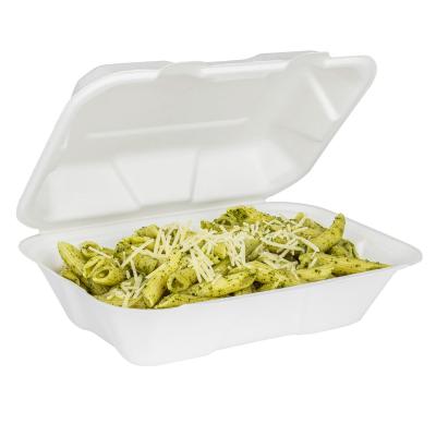 China Disposable 100% Biodegradable Eco-friendly Bagasse Clamshell Box Click And Fold Sugar Cane Boxes For Food for sale