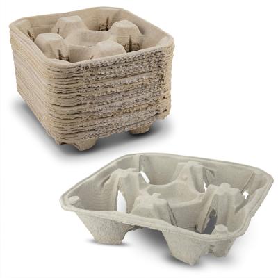 China Wholesale Eco-friendly Disposable Sugarcane Bagasse Biodegradable Cup Holder With 4 Holes Packing for sale