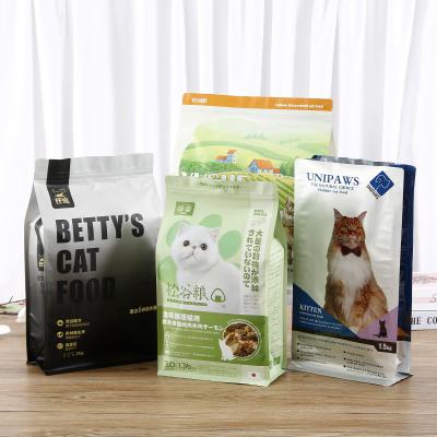 China 5kg 10kg 15kg 20kg 25kg Resealable Biodegradable Zipper Holder Plastic Seal Flat Bottom Eight Side Dog Food Bag for sale