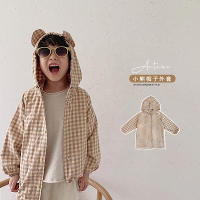 China 5593 / Baby Boy Casual Clothes Cotton Long Plaid Shirt With Hood for sale