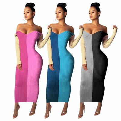 China Competitive Price Q691 High Quality Breathable Plus Size Fashion Women's Dress Casual Clothes Women's Long Sleeve Tight Bodycon Dress for sale