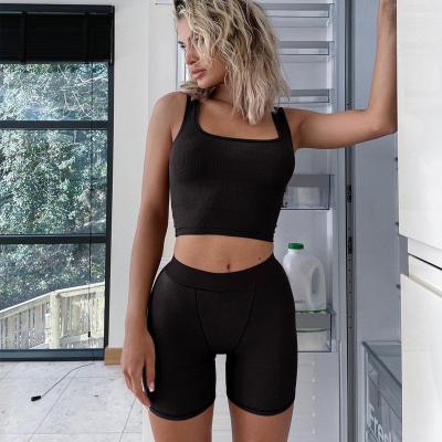 China S155326A breathable dropshipping casual sports two-piece set sleeveless crop tops 2 piece set women's summer outfits slim shorts for sale