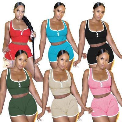 China Factory supply china hot sale TS1097 fashion ribbed two piece sleeveless women QUICK DRY yoga short pants sets summer equipments 2 pieces for sale