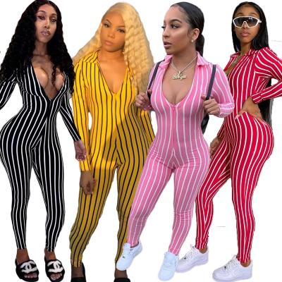 China NH629 design NH629 v-neck clubbing jumpsuit Italian women's striped striped zipper rompers breathable sexy onesie designer for sale